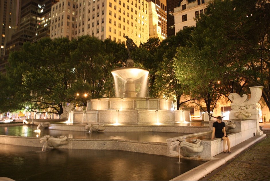 Midnight fountain at The Plaza