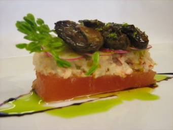 House Smoked Beausoliel Oysters, Watermelon and Lobster Salad, Tamari Sauce and Radish