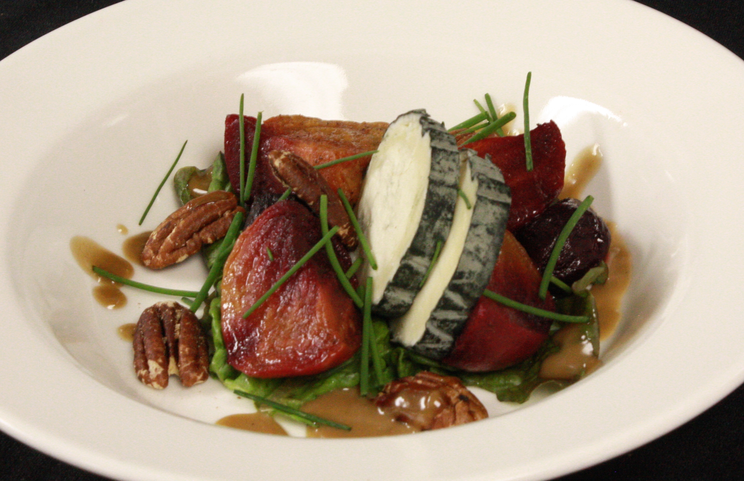 Roasted beets & Vermont goat cheese, toasted pecans, Balsamic dressing