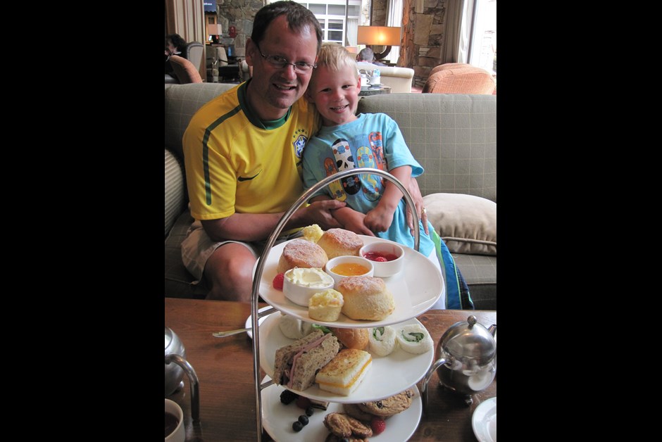 Father and Son enjoying Afternoon Tea at the Chateau