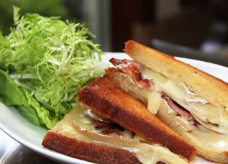 Pear, Bacon, and Brie Grilled Cheese  with Caramelized Onions