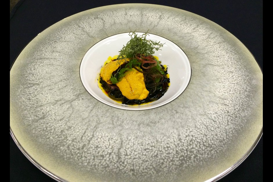 Seaweed Sea Urchin Salad with Squid Ink Vinaigrette