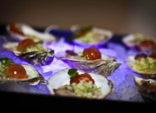 Wellfleet Oysters with Jellied Apple Mignonette & Crispy Apple Slaw