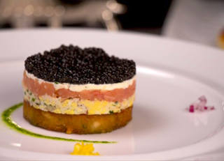 Smoked Salmon and Caviar on Potato Pave