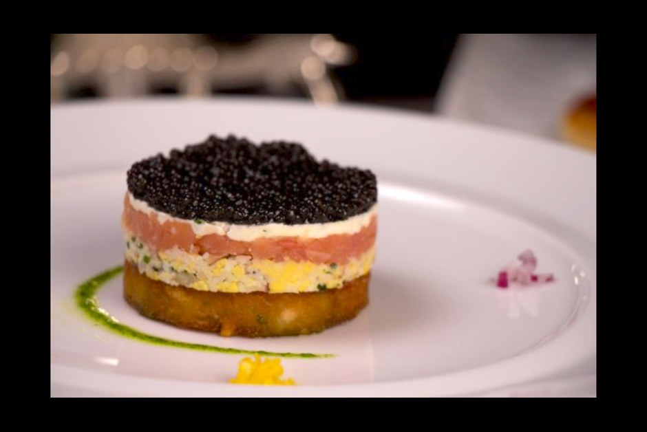 Smoked Salmon and Caviar on Potato Pave