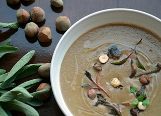 Foraged Mushroom and Aggasiz Hazelnut Soup