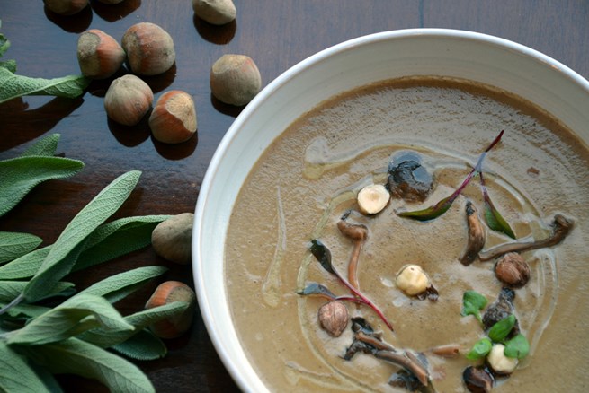 Foraged Mushroom and Aggasiz Hazelnut Soup