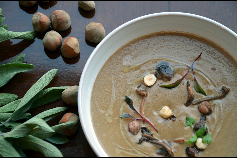 Foraged Mushroom and Aggasiz Hazelnut Soup