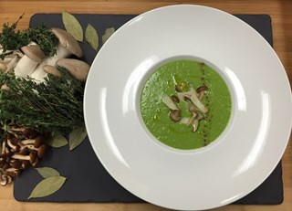 Leek &amp; Potato Soup with Porcini Dust and Forest Mushrooms