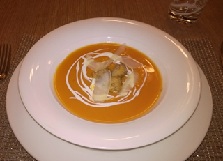 Winter Yam Soup with Five Spice Beignets &amp; Maple Cr&#232;me Fraiche