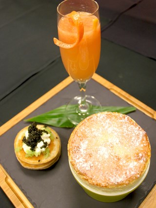 Ka&#39;u Orange Ricotta Breakfast Souffle with Taro Griddle Cakes