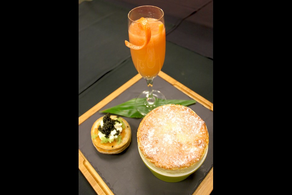 Ka'u Orange Ricotta Breakfast Souffle with Taro Griddle Cakes