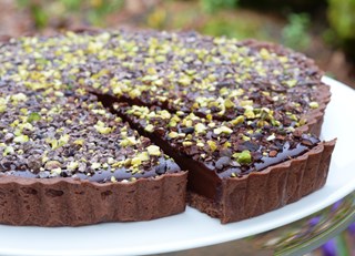 Chocolate Tart with Cocoa Nibs & Pistachio