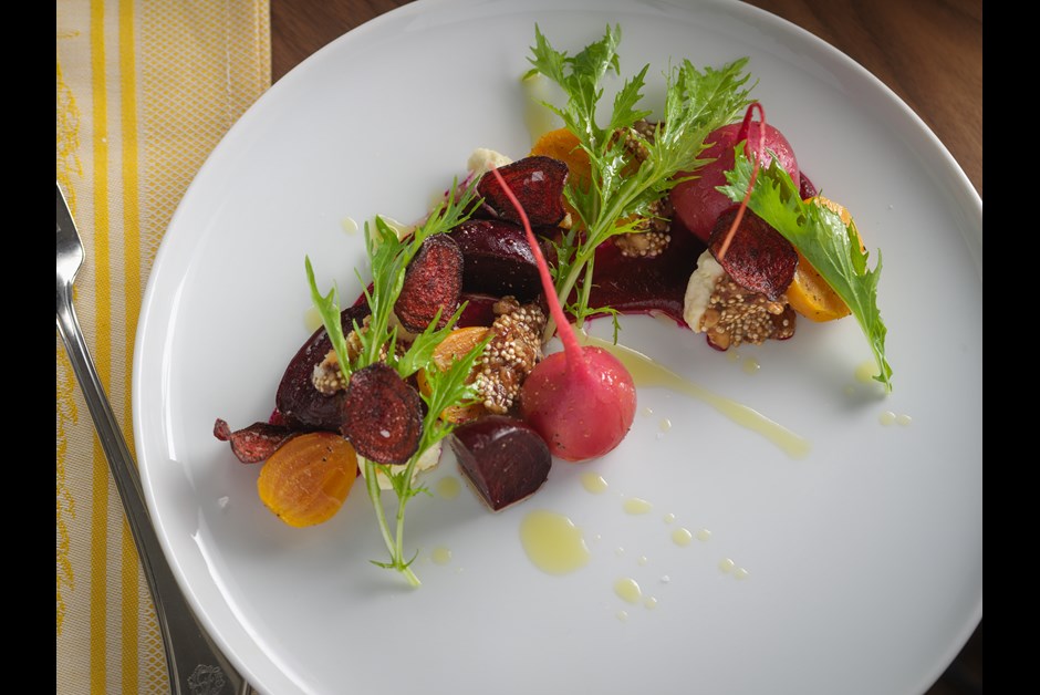 Organic Baby Beet Salad with Quinoa Granola & Ricotta Cheese