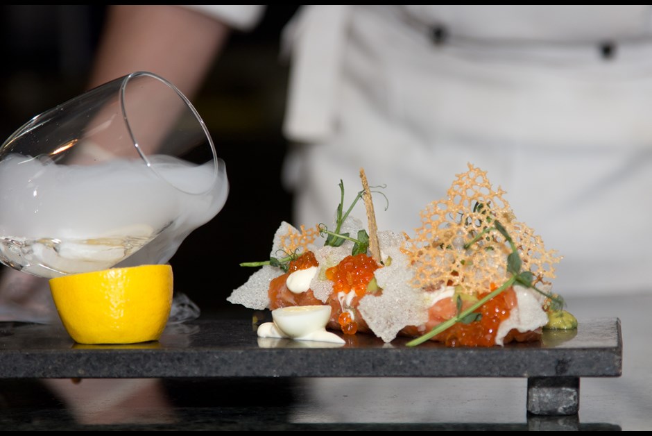 Salmon tartare with guacamole and truffle sauce