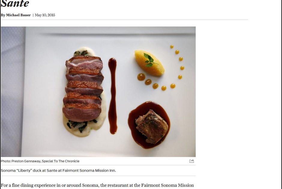 Sante at the Fairmont Sonoma Mission Inn (Again) Included in the Top 100