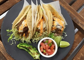 Pulled Mojo Rubbed Braised Pork Shoulder Taco, with Pickled Fennel and Chipotle Pepper Aioli