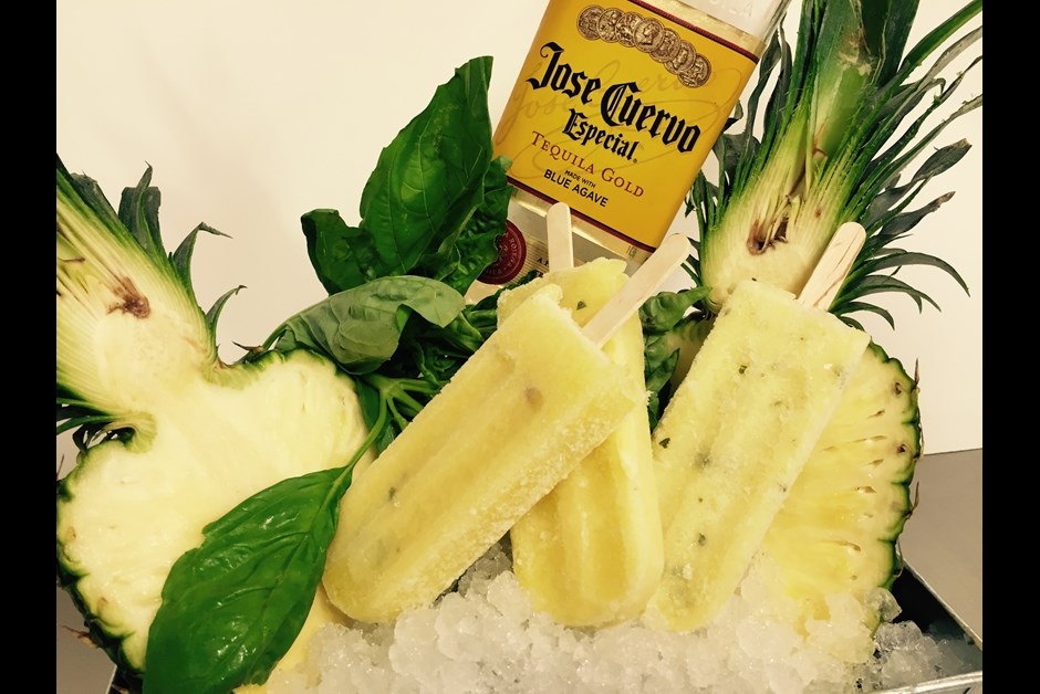 Tequila Pineapple Basil Pops