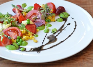 Pickled Ramp, Strawberry and Green Pea Salad