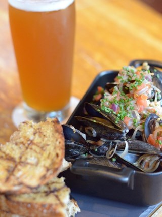 Salt Spring Island Mussels Cooked in Whistler Whiskey Jack Ale