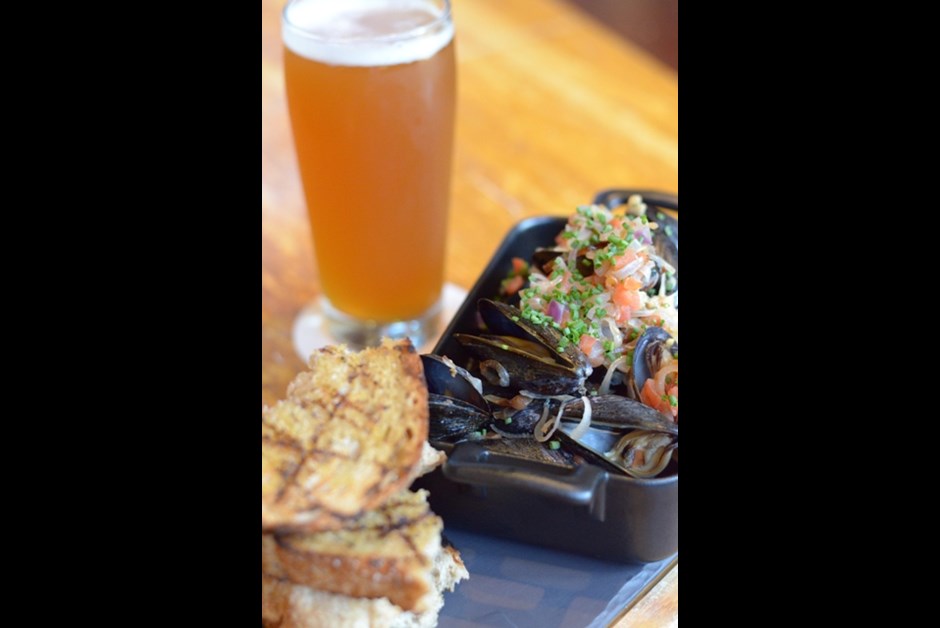 Salt Spring Island Mussels Cooked in Whistler Whiskey Jack Ale