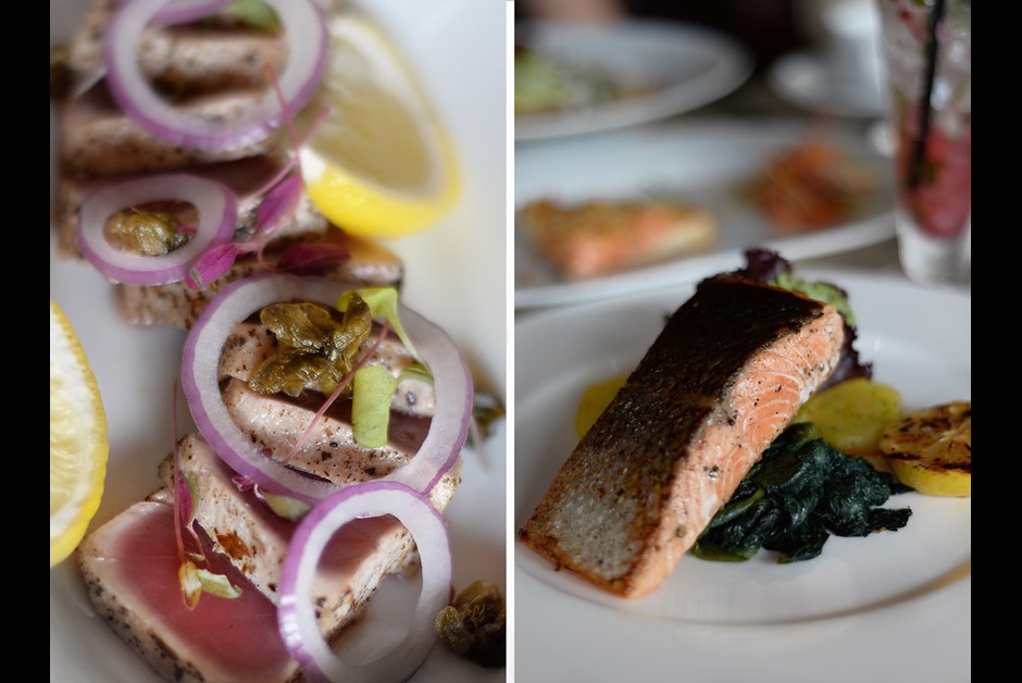Tuna carpaccio / Pan seared salmon at Long Bar