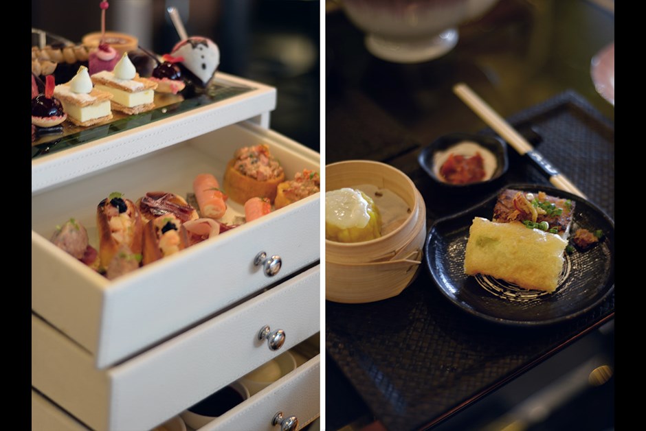 Anti:Dote tea set of food drawers / Oriental tea set with dim sum for appetiser at Anti:dote