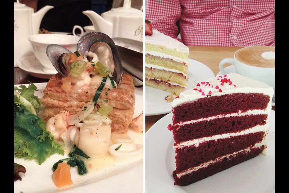 Brittany savoury crepe at Antoinette / Red velvet cake at The Fabulous Baker Boy