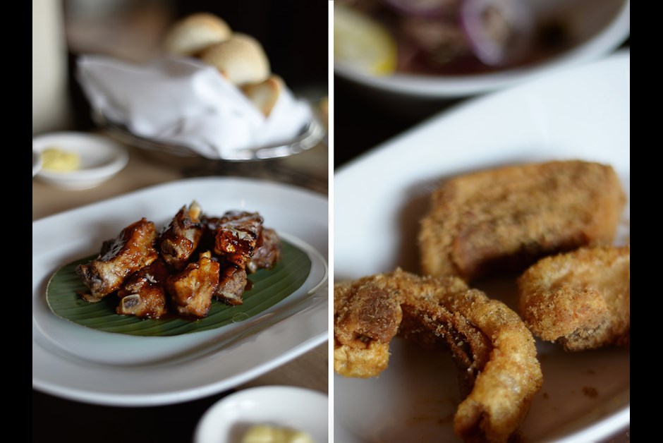 Balsamic BBQ pork ribs / Pork rinds dish with chilli and tamarind rub at Long Bar