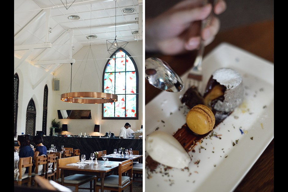 Chocolate Fondant caramel core, banana and rum ice cream at The White Rabbit