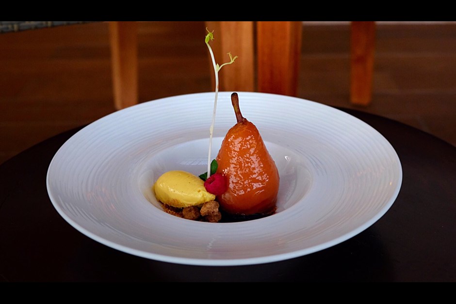 Cajeta and Ginger Poached Pear