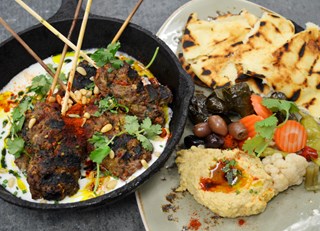 Lamb Kofta with Grilled Naan Bread and Hummus