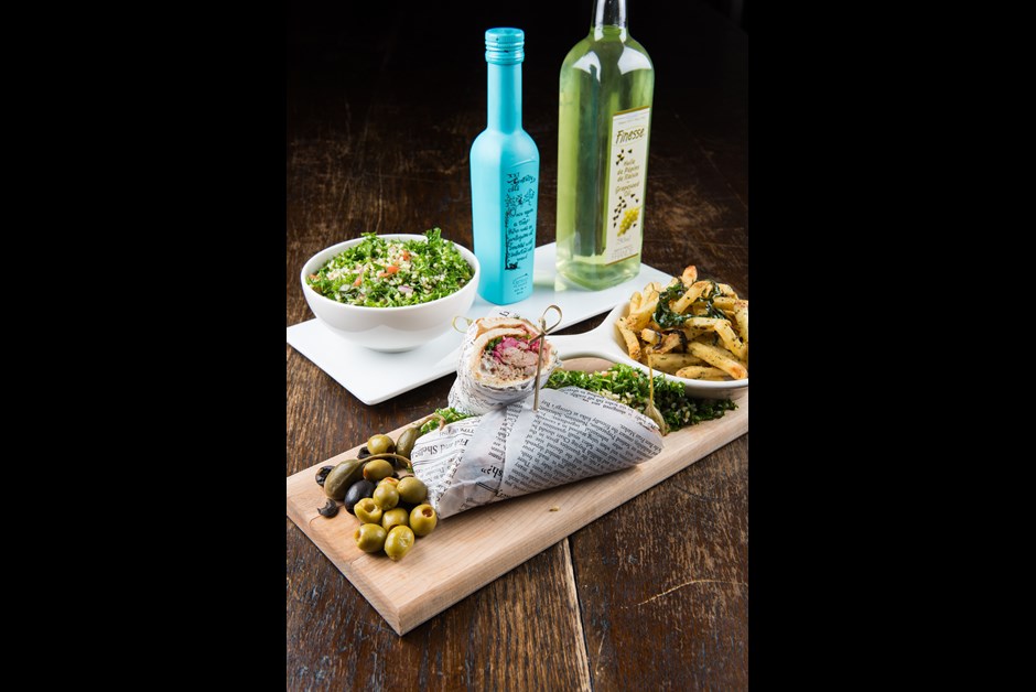 Duck confit Shawarma with Za’atar fries and Traditional Tabouleh