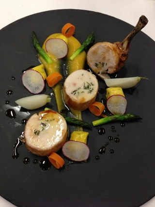 Kale and Ricotta Chicken Ballotine, Butter nut and Sage Gnocchi, Pumpkin Puree