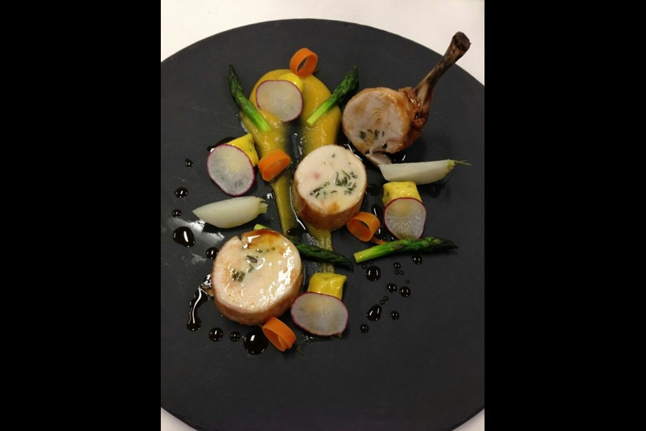 Kale and Ricotta Chicken Ballotine, Butter nut and Sage Gnocchi, Pumpkin Puree
