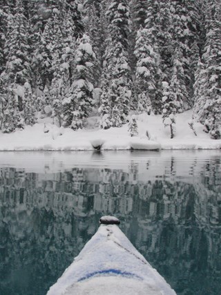 A morning paddle on a perfect winters day on Lake Louise.
