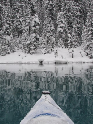 A morning paddle on a perfect winters day on Lake Louise. 