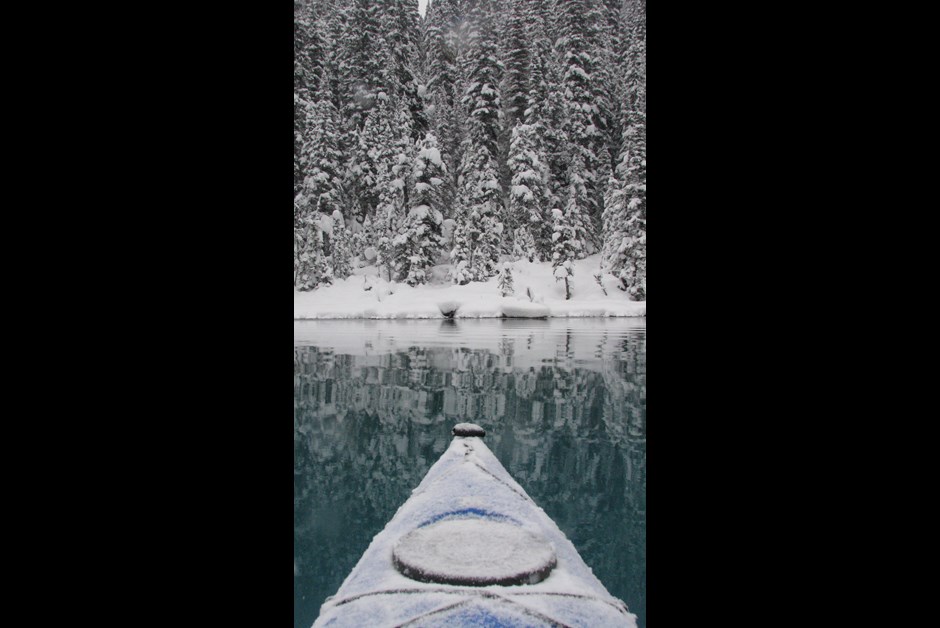 A morning paddle on a perfect winters day on Lake Louise.
