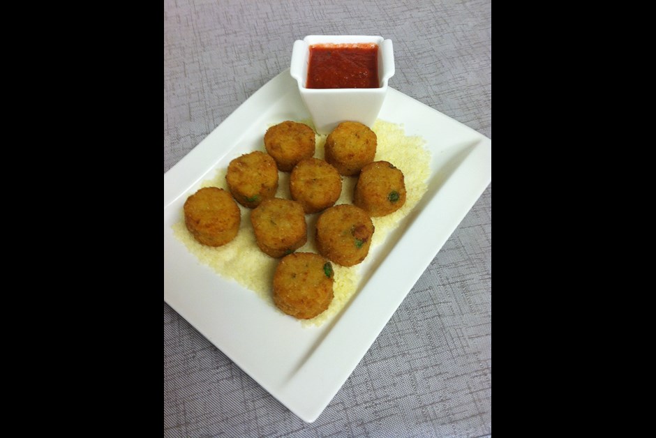 Tuna Noodle Casserole “Tots” with Tomato Dipping Sauce