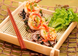Grilled Miso Shrimp with Soba Noodles
