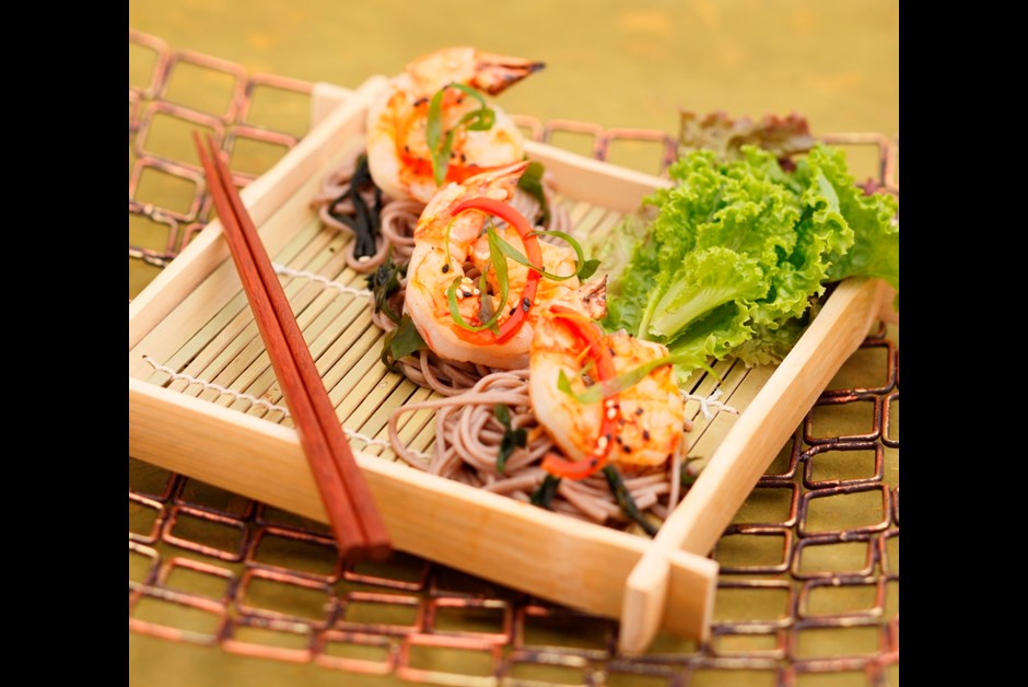 Grilled Miso Shrimp with Soba Noodles
