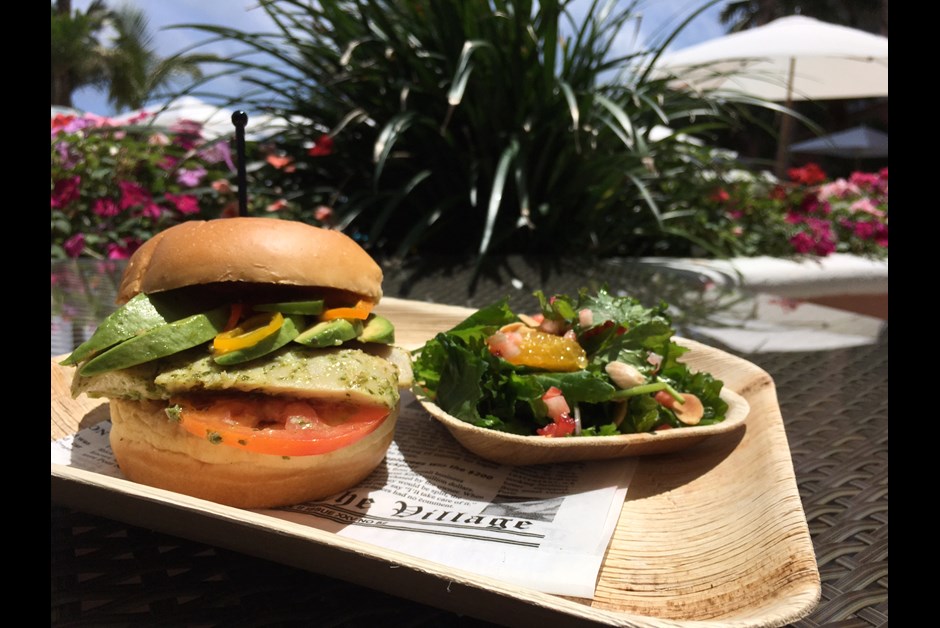 Grilled Bermuda Wahoo Sandwich and Garden Kale Salad with Rum Swizzle Vinaigrette