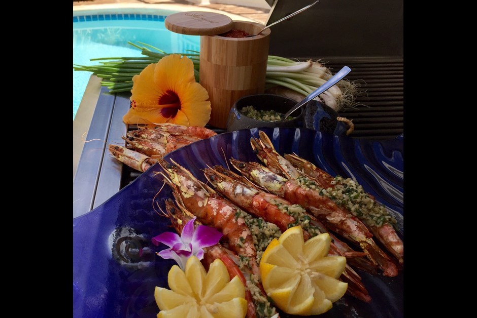 Grilled Hawaiian Shrimp & Ginger-Scallion Pesto