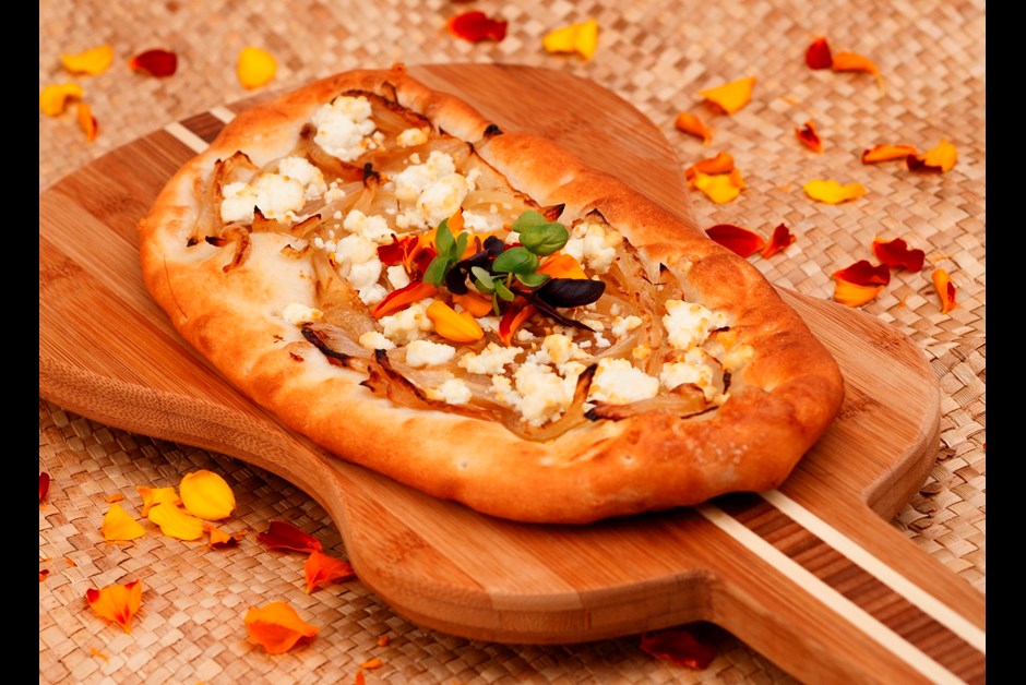 Surfing Goat Dairy Cheese Flat Bread with Caramelized Kula Onions