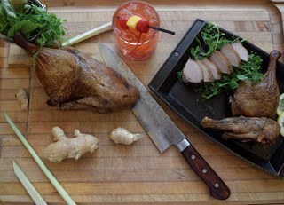 Bermuda Cedar Smoked Duck & Old Fashion Cocktail