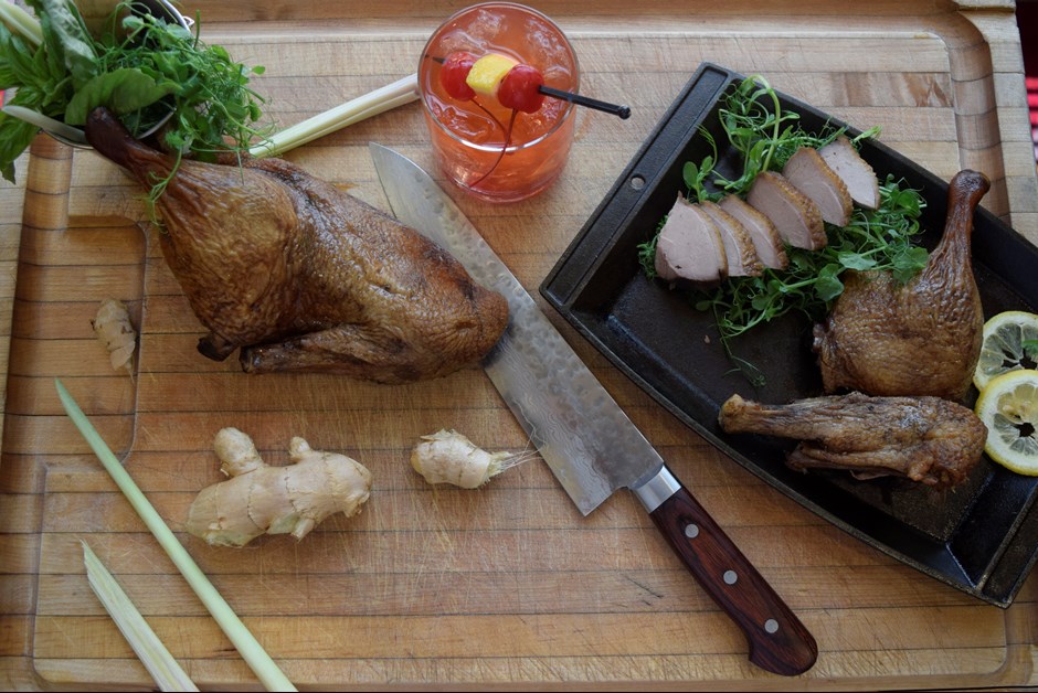 Bermuda Cedar Smoked Duck & Old Fashion Cocktail