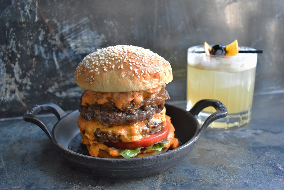 Southern Double Cheeseburger + Whiskey Sour