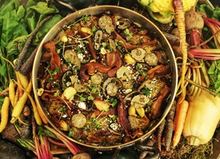 Hasselback Potato Gratin with Roasted Turkey Sausage and Truffle