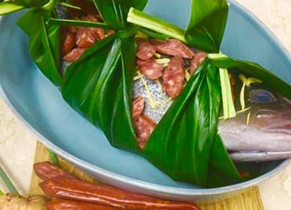 Ginger-Steamed Kona Kampachi with Chinese Sausage