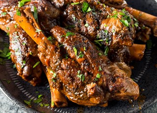 Braised Lamb Shank with Sweet Pea Risotto 